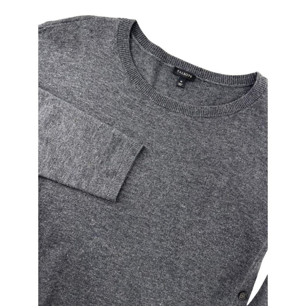 Talbots‎ Womens Gray Lambswool Blend Side Button Crewneck Sweater Size M Medium